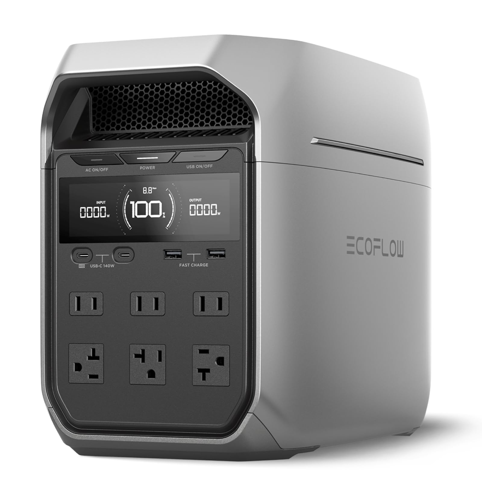 EcoFlow DELTA 3 Plus portable power station, front and side view